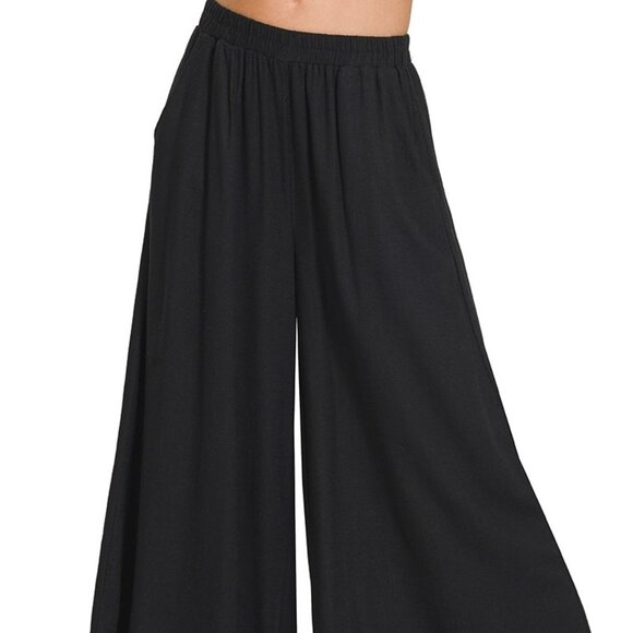 Zenana Pants - NWT Zenana Woven Pleated Linen Blend Wide Leg Pants